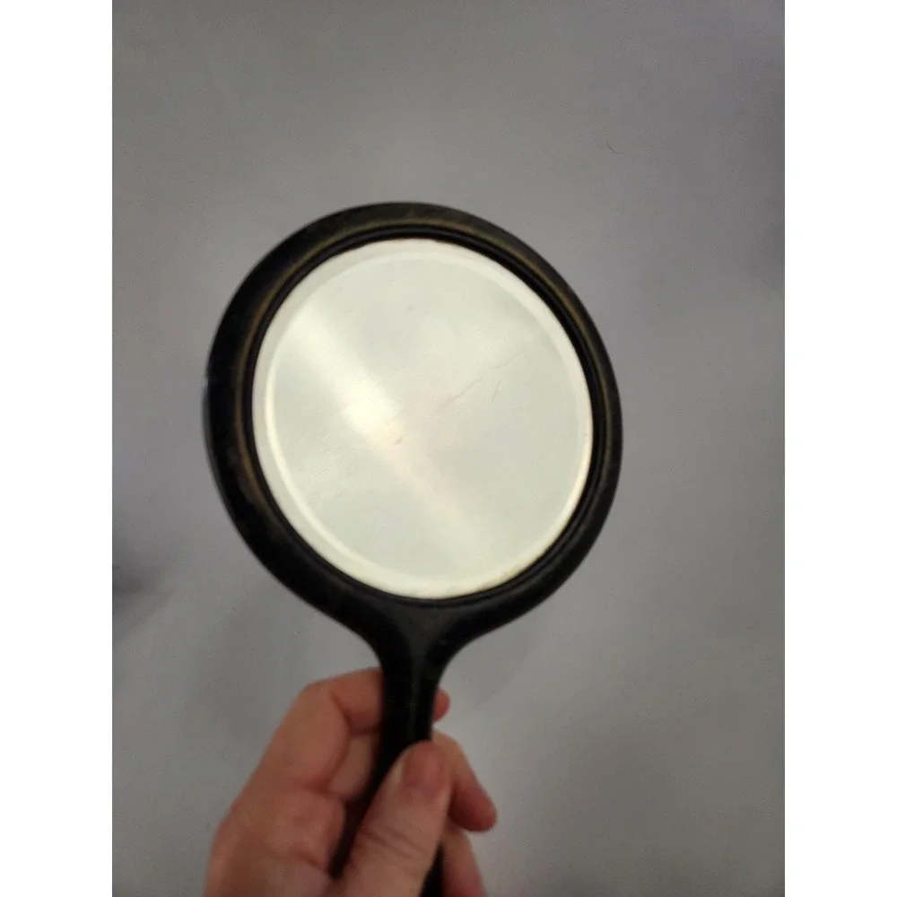 Vintage Wooden Handle Hand Mirror - Beveled Glass Aged Wood 6